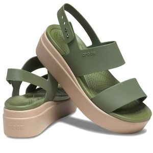 (New W/O Box) Crocs Brooklyn Olive Green Low Wedge